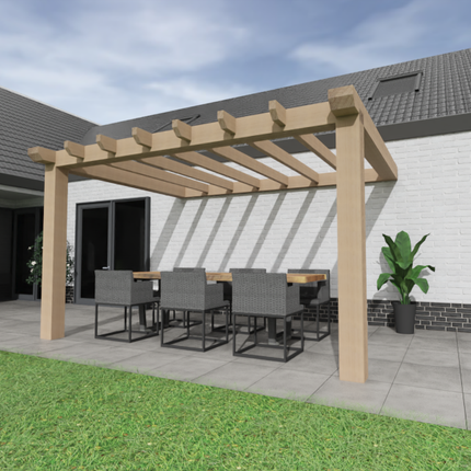 Aanbouw Veranda Douglas 3000mm diep - 200mm balken – fijn bezaagd