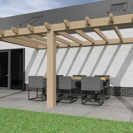 Aanbouw Veranda Douglas 3500mm diep - 200mm balken – fijn bezaagd