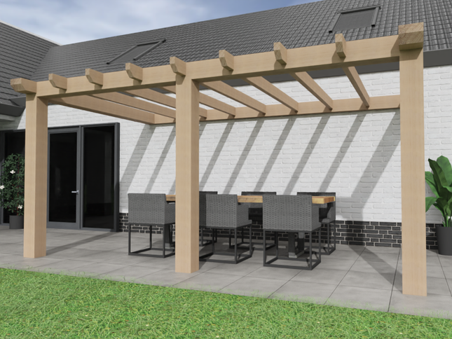 Aanbouw Veranda Douglas 3500mm diep - 200mm balken – fijn bezaagd