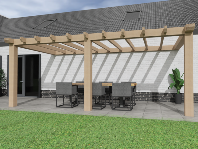 Aanbouw Veranda Douglas 4000mm diep - 190mm balken – geschaafd
